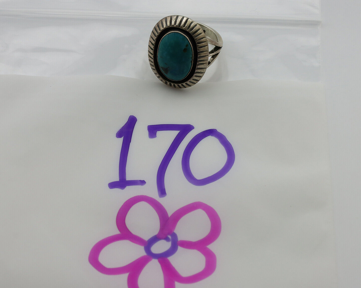Navajo Ring .925 Silver Blue Southwest Turquoise Signed WR C.80's