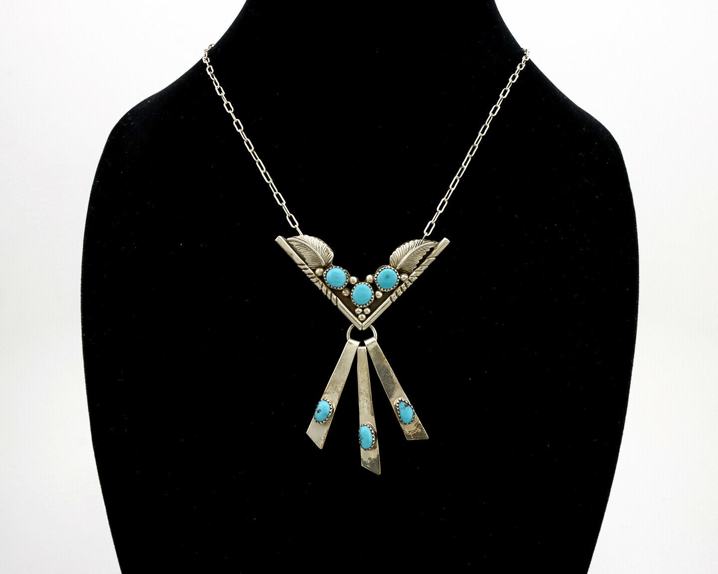 Navajo Necklace .925 Silver Sleeping Beauty Turquoise Signed E C.80's