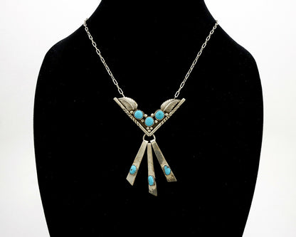Navajo Necklace .925 Silver Sleeping Beauty Turquoise Signed E C.80's