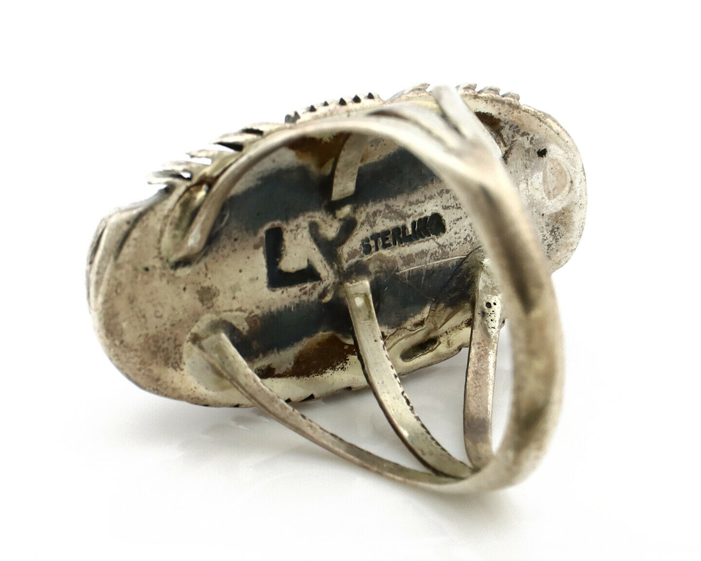 Navajo Shield Ring .925 Silver Blue Green Turquoise Artist Signed LY C.80's