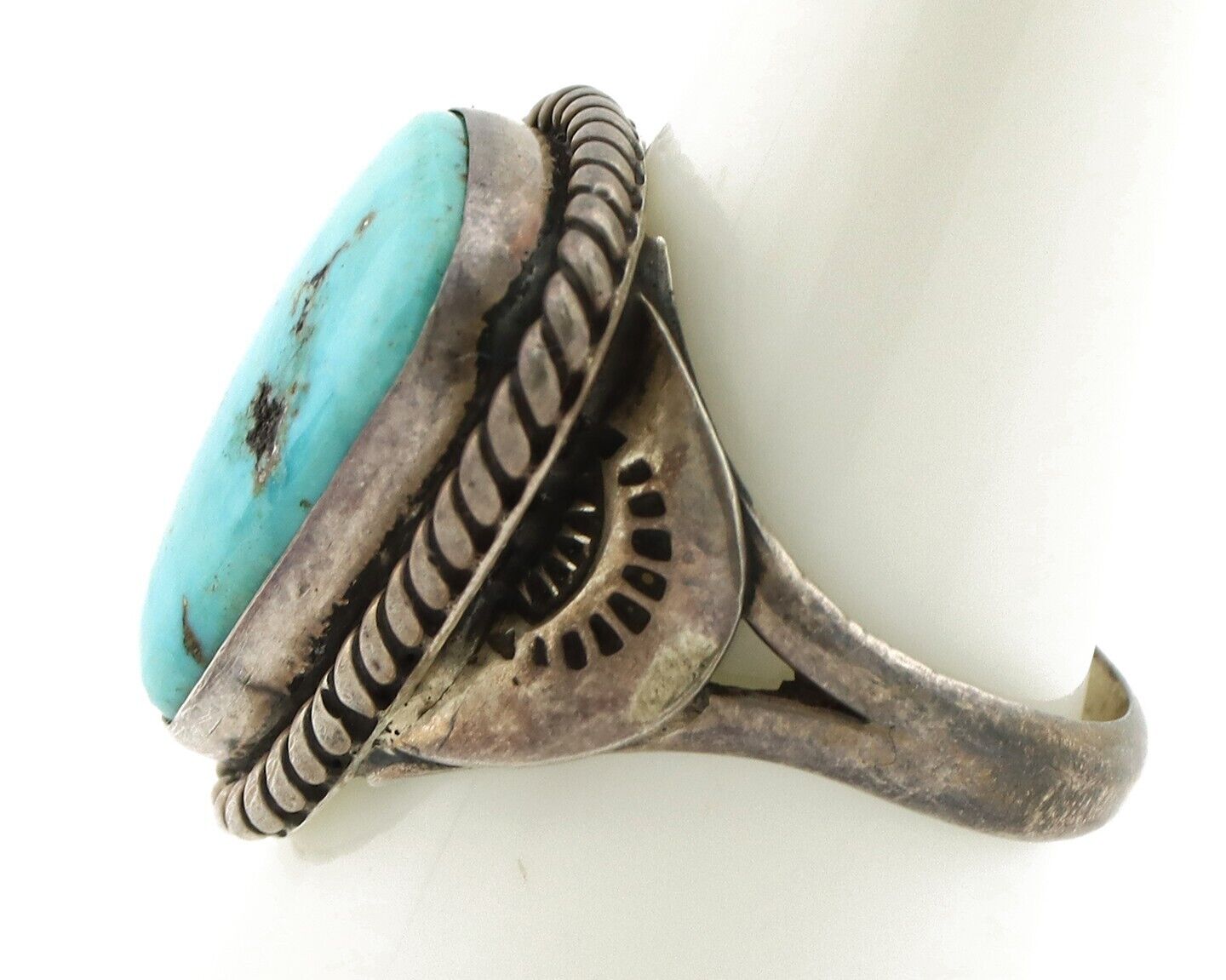 Navajo Handmade Ring 925 Silver Blue Turquoise Signed Native Artist C.80's