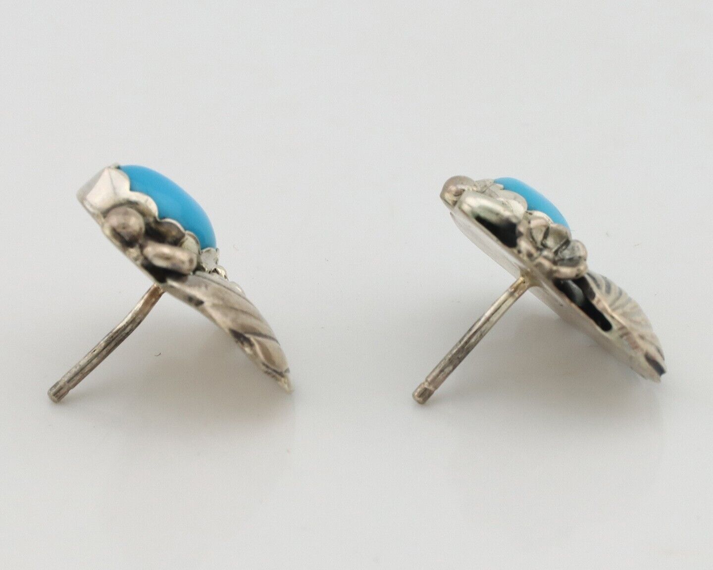 Navajo Earrings 925 Silver Sleeping Beauty Turquoise Native American C.80's