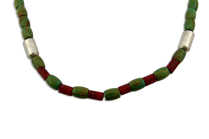 Navajo Necklace .925 Silver Royston Turquoise & Coral C.80's