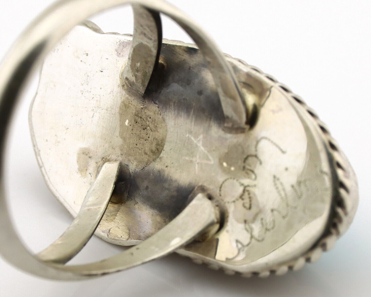 Navajo Ring 925 Silver Sleeping Beauty Turquoise Signed Justin Morris C.80's