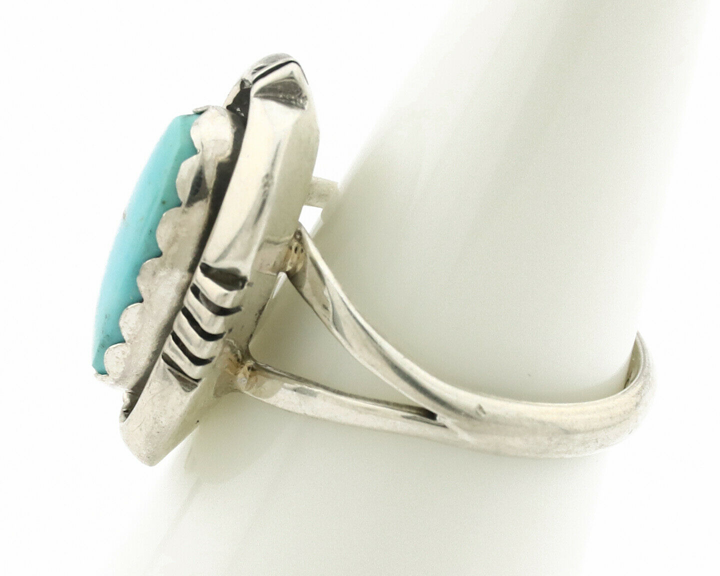 Navajo Ring .925 Silver Kingman Turquoise Handmade Native American Artist C.80's