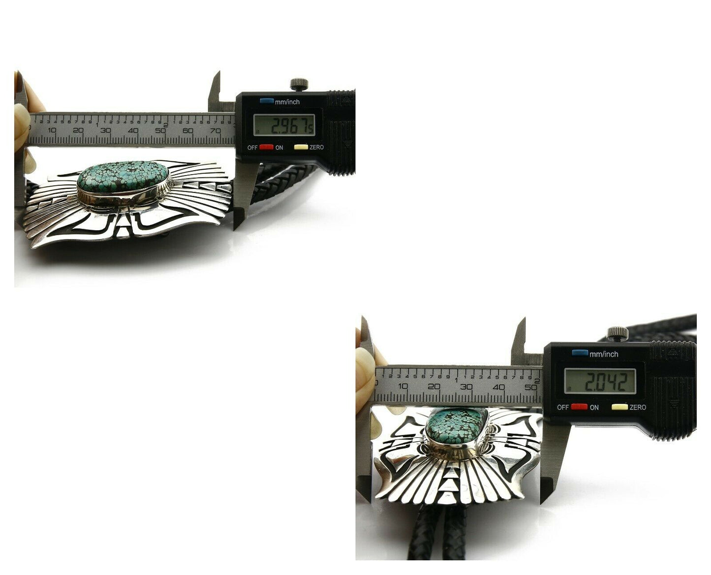 Navajo Turquoise Bolo Tie .925 Silver Spiderweb Turquoise Artist Signed J Billie