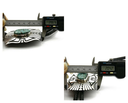 Navajo Turquoise Bolo Tie .925 Silver Spiderweb Turquoise Artist Signed J Billie