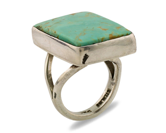Navajo Ring .925 Silver Kingman Turquoise Artist Signed Gecko C.80's
