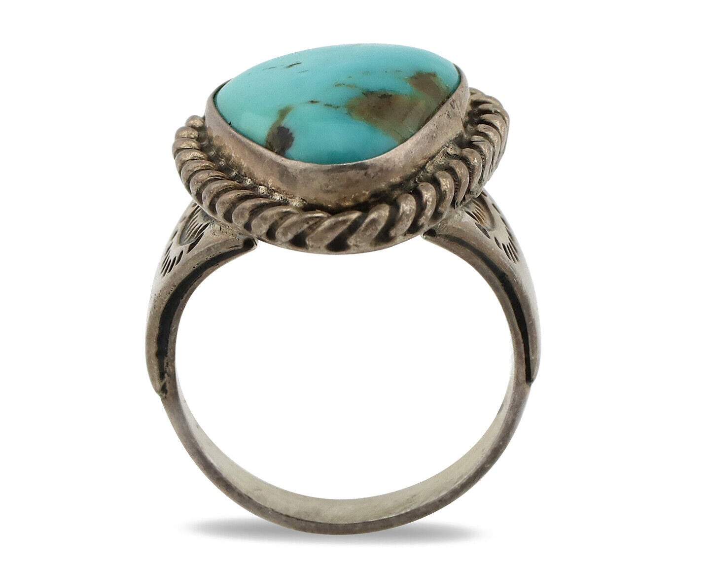 Navajo Ring 925 Silver Natural Blue Turquoise Native American Signed C.80's