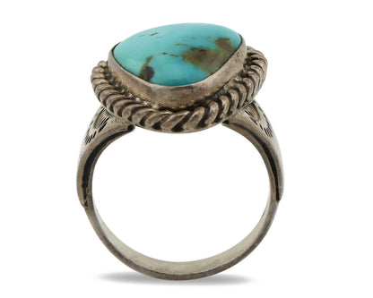 Navajo Ring 925 Silver Natural Blue Turquoise Native American Signed C.80's