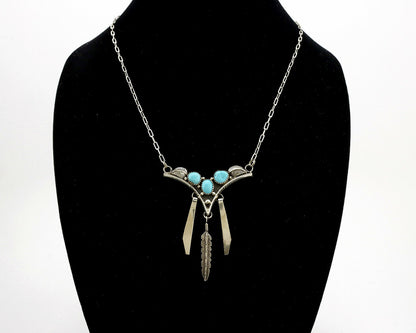 Navajo Necklace .925 Silver Sleeping Beauty Turquoise Signed MC C.80's