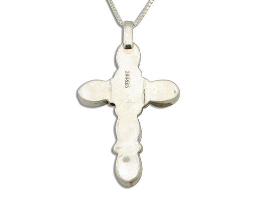 Navajo Cross Necklace 925 Silver Pink Mussel Native American Artist C.80's