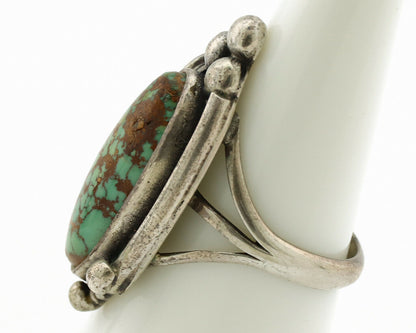 Navajo Ring .925 Silver Spiderweb Turquoise Signed Native Artist C.80's
