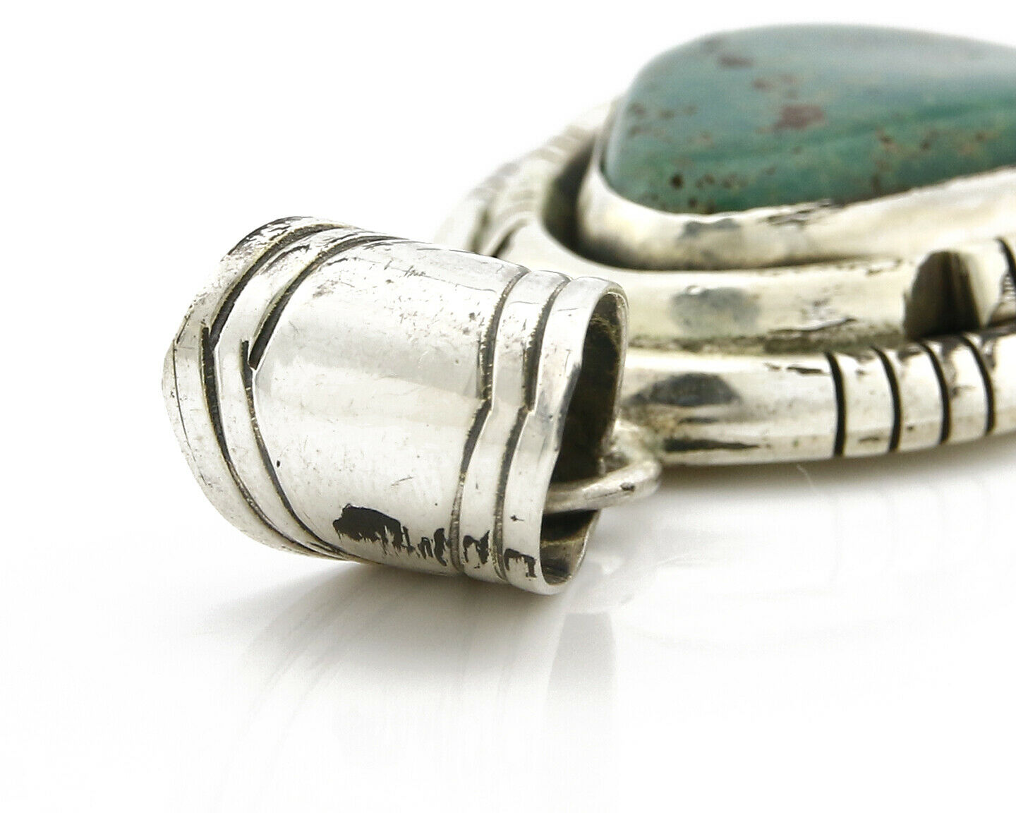 Navajo Pendant .925 Silver Kingman Turquoise Signed Artist FT C.80's