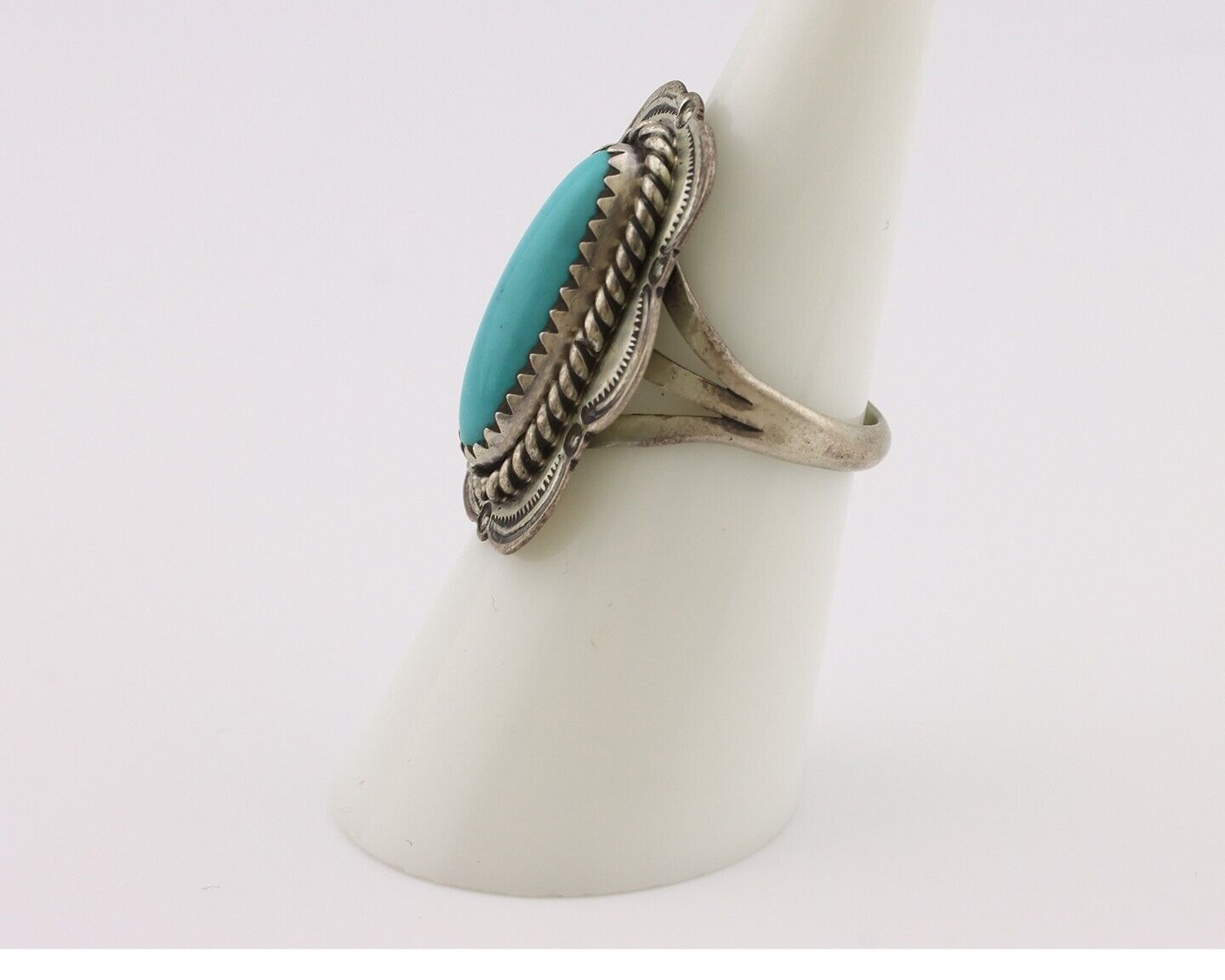 Navajo Ring .925 Silver Manassas Turquoise Native American Artist C.80's