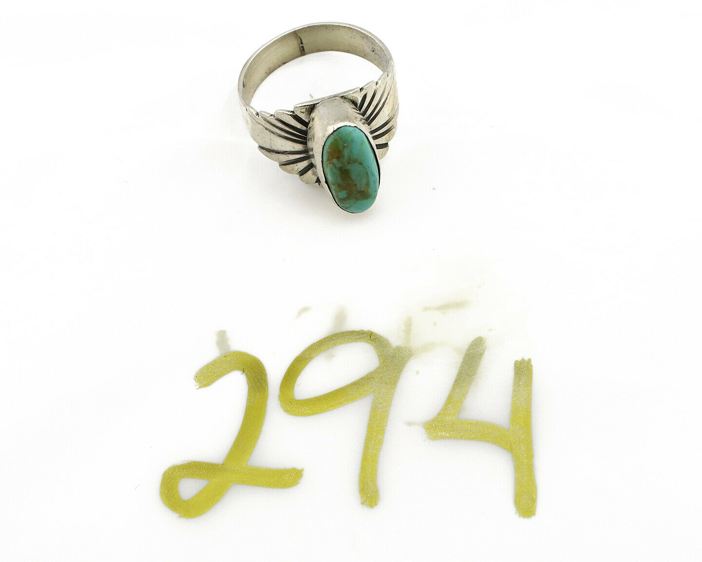 Navajo Ring .925 Silver Kingman Turquoise Artist Signed Apache C.80's