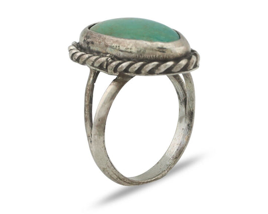 Navajo Handmade Ring 925 Silver Kingman Turquoise Signed M Montoya C.80's