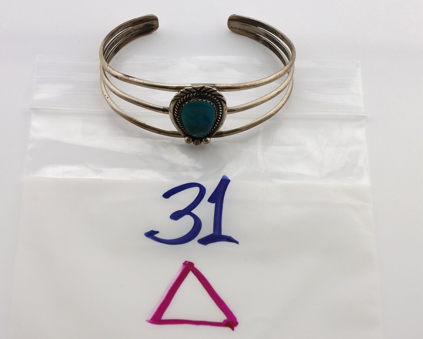 Navajo Bracelet 925 Silver Natural Blue Turquoise Native American Artist C.80's