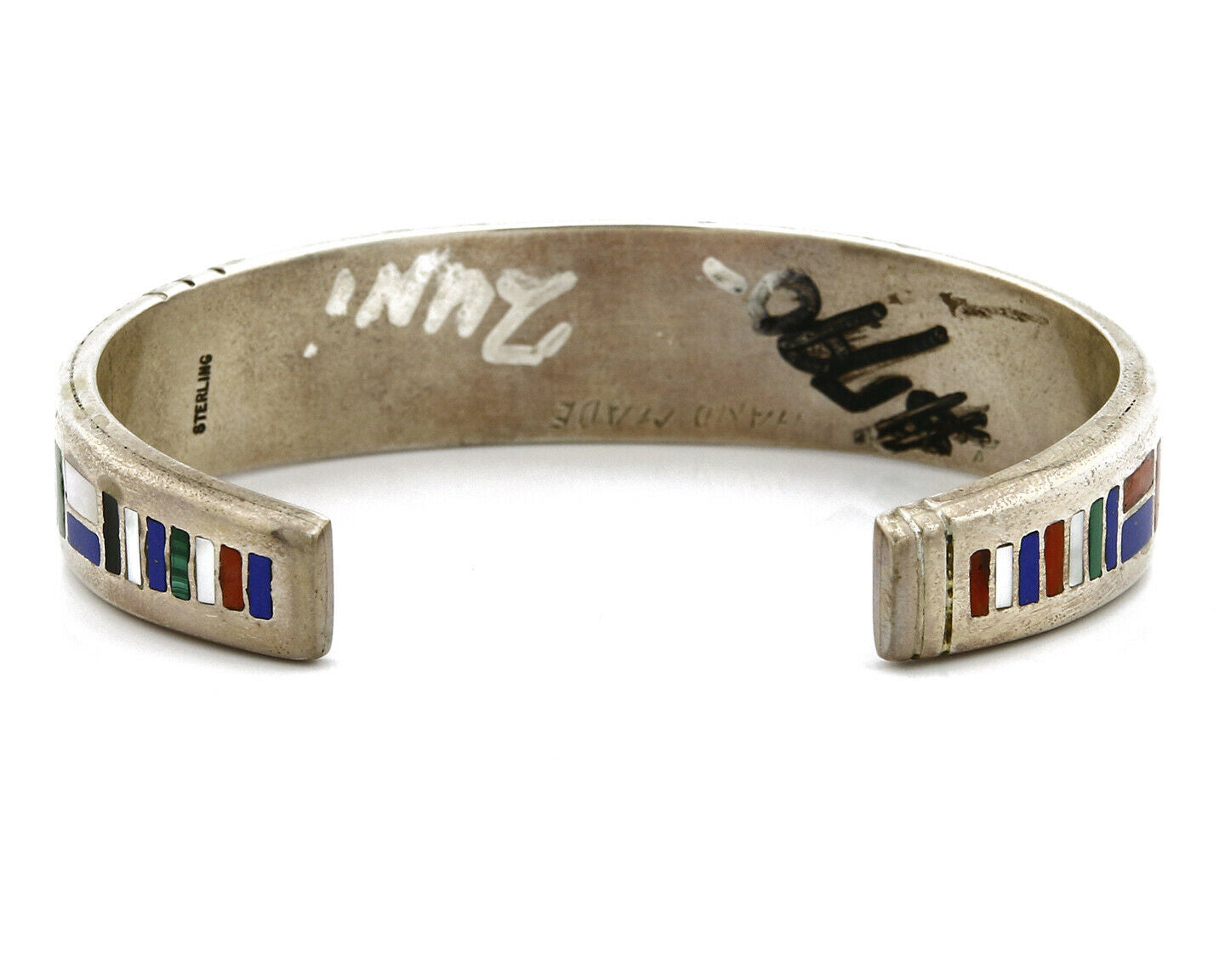 Artist David Freeland Inlaid Natural Gemstone .925 SOLID Silver Cuff Bracelet