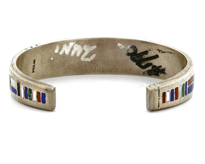 Artist David Freeland Inlaid Natural Gemstone .925 SOLID Silver Cuff Bracelet