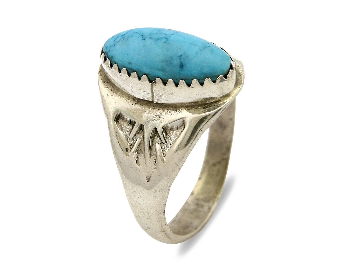Zuni Ring .925 Silver Kingman Turquoise Hand Stamped Native American C.80's