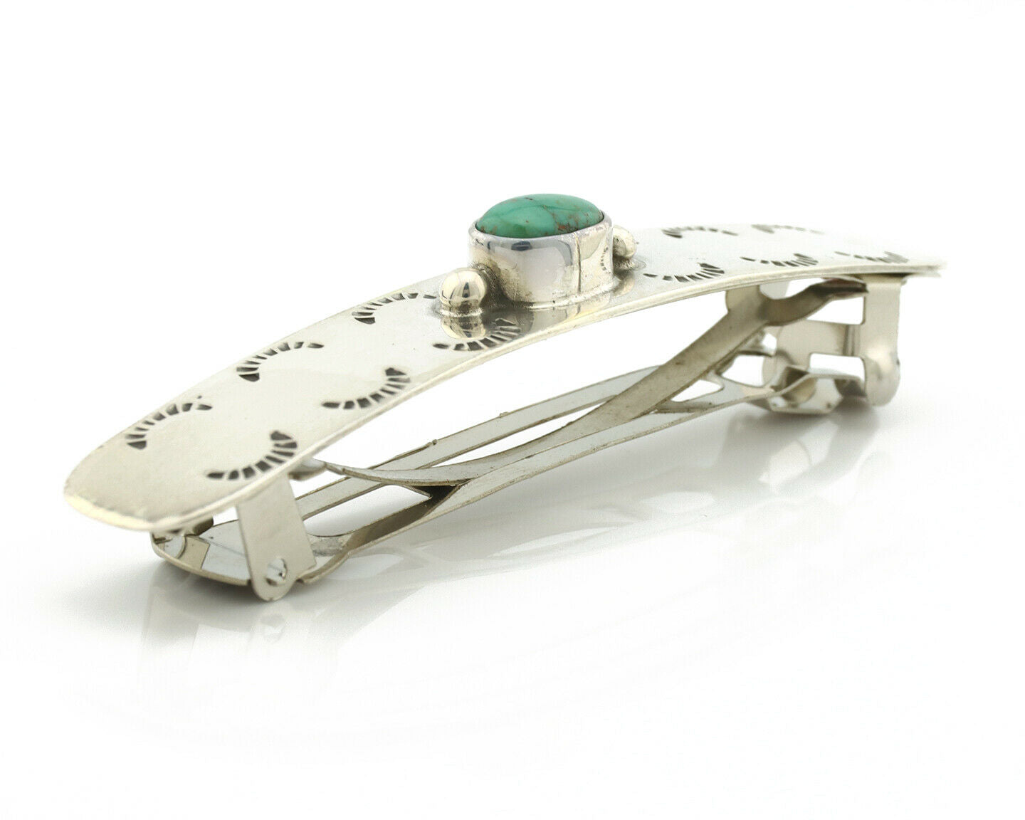 Navajo Hair Clip .925 Silver Turquoise Mountain Native American Barrette C.80's