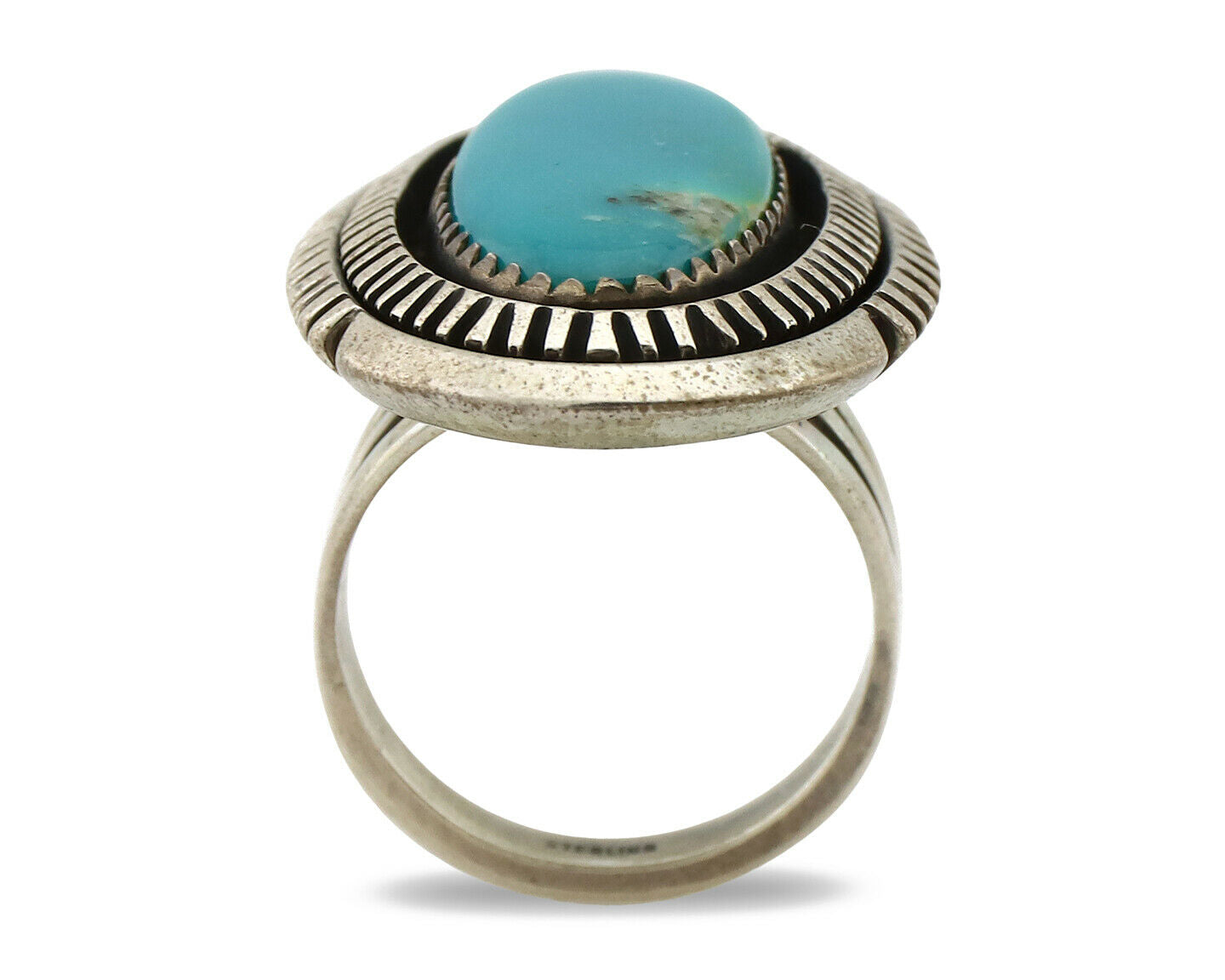 Navajo Ring .925 Silver Nevada Turquoise Native American Artist C.1980's