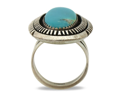 Navajo Ring .925 Silver Nevada Turquoise Native American Artist C.1980's
