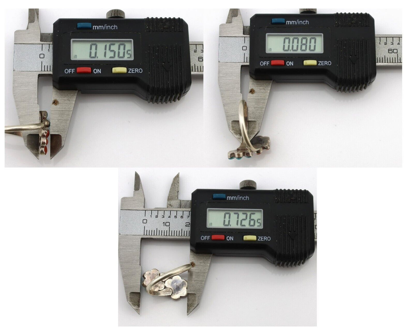 Zuni Flower Ring 925 Silver Turquoise & Coral Native American Artist C.80's