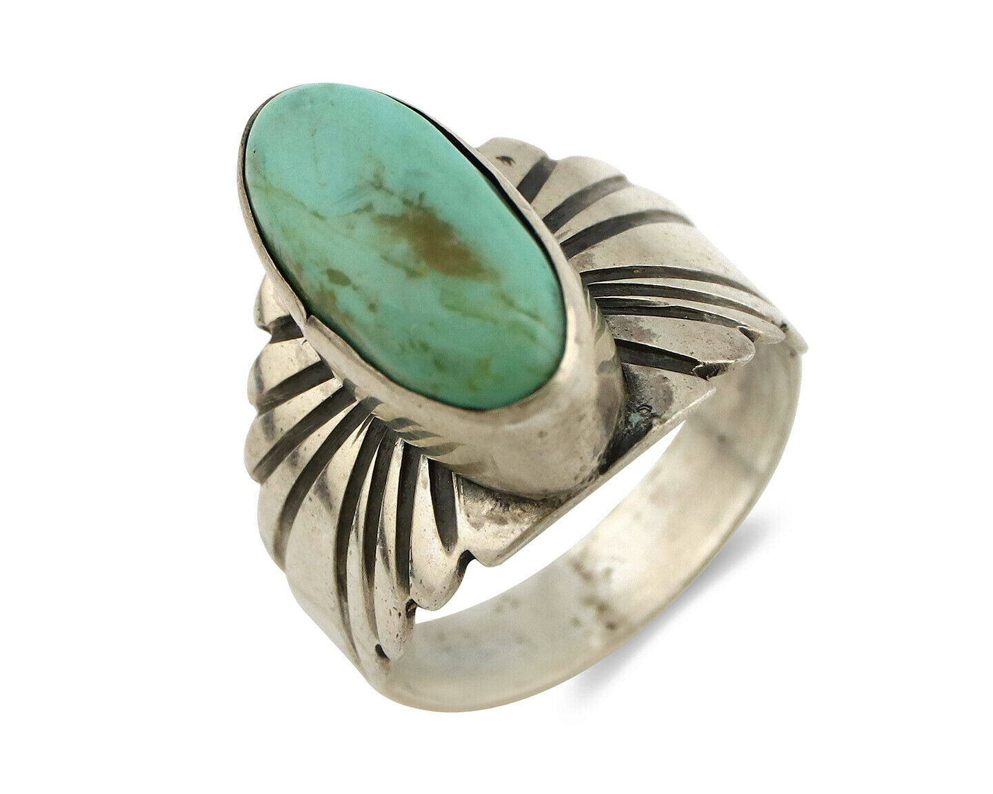 Navajo Ring .925 Silver Kingman Turquoise Artist Signed Apache C.80's