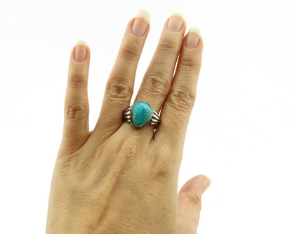 Navajo Ring .925 Silver Kingman Turquoise Native American Artist C.1980's