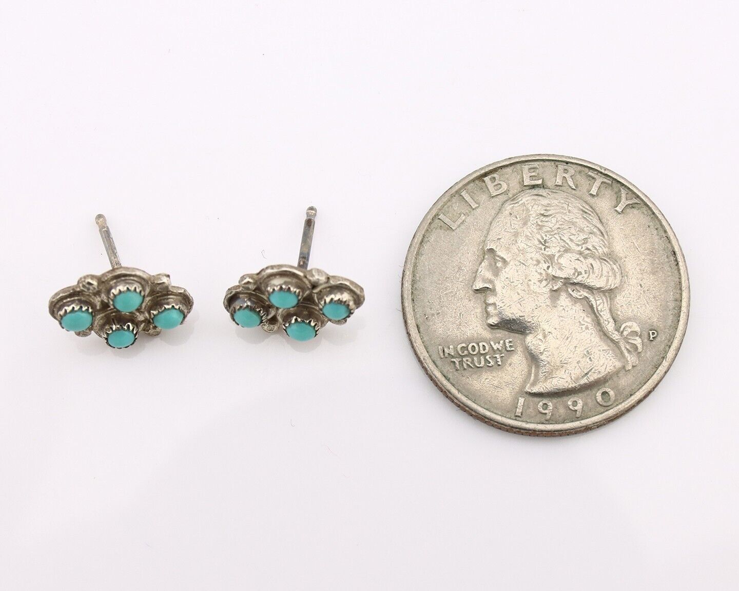 Zuni Earrings 925 Silver Sleeping Beauty Turquoise Native American Artist C.80's