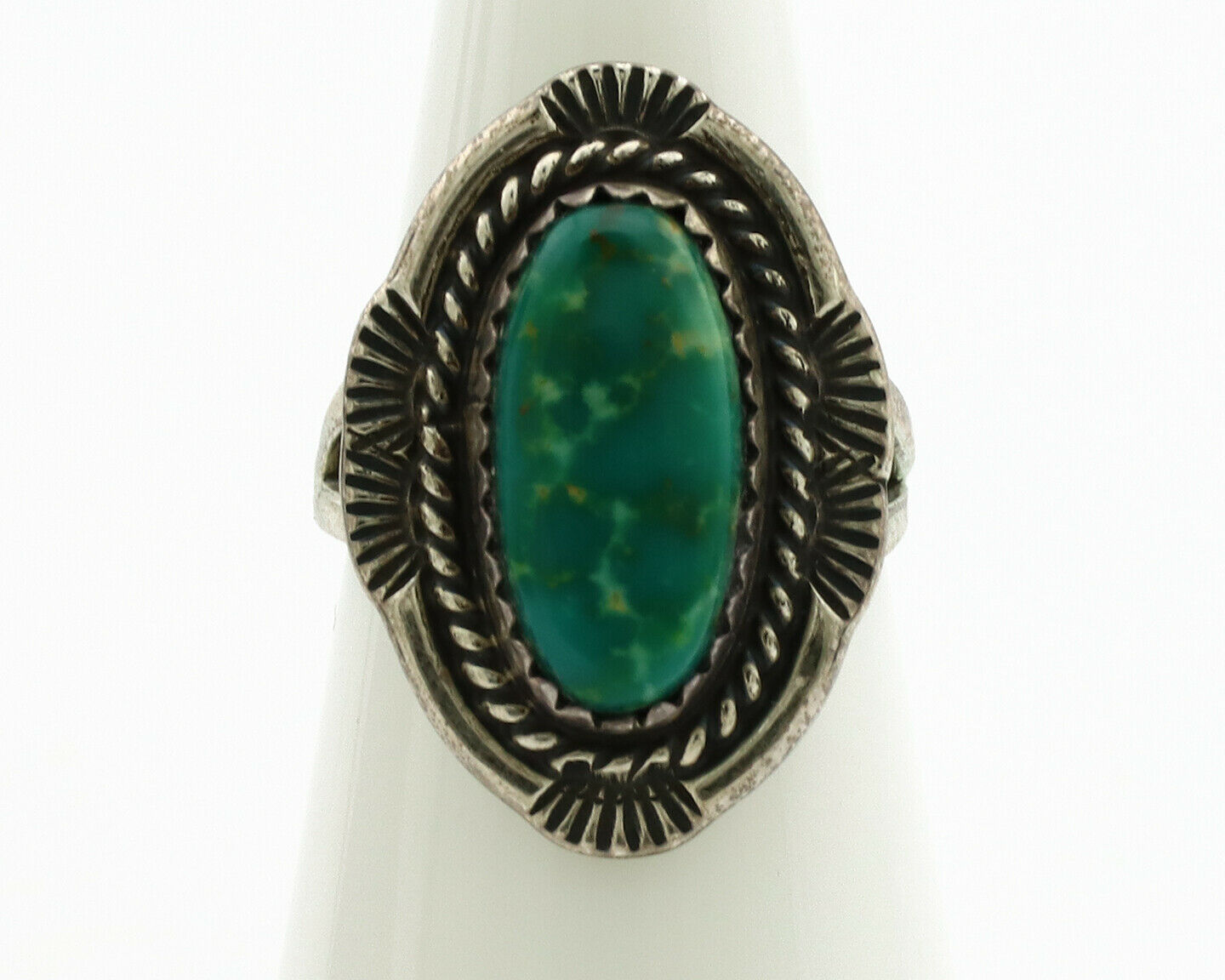 Navajo Ring .925 Silver Green Turquoise Native American Artist C.1980's