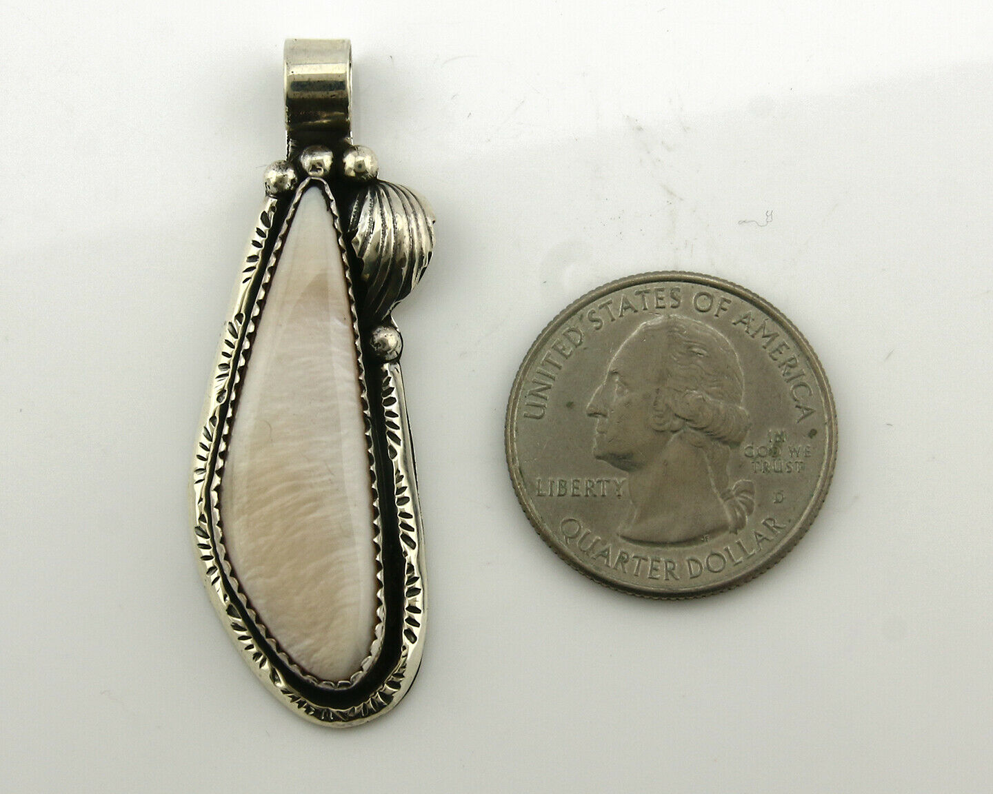 Navajo Pendant .925 Silver Real Natural Pink Mussel Signed Yazzie C.80's