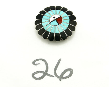 Zuni Handmade Inlaid Tiwa Pendant Brooch Pin 925 Sterling Silver LL Dickson 1998