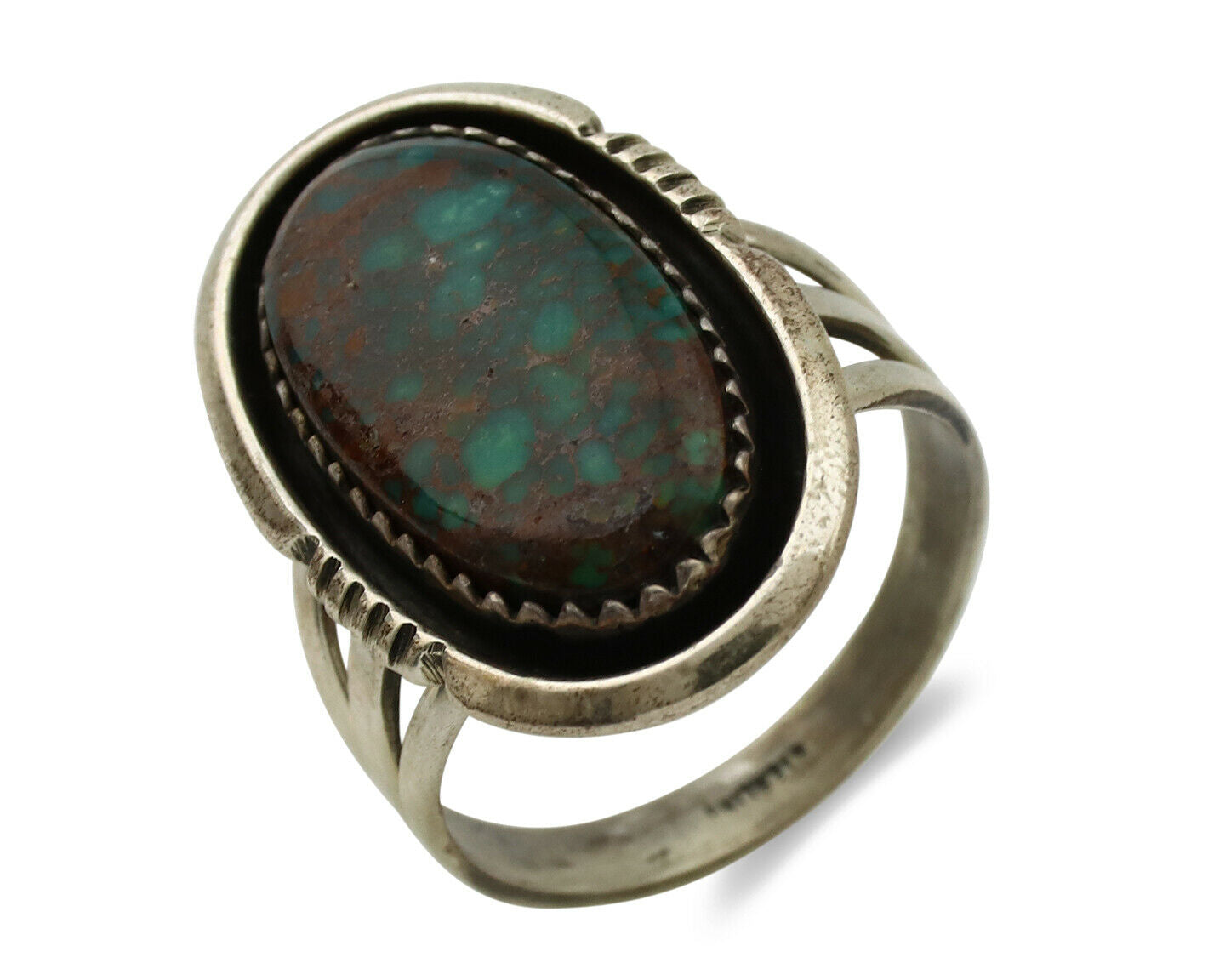 Navajo Ring .925 Silver Spiderweb Turquoise Native American Artist C.1980's