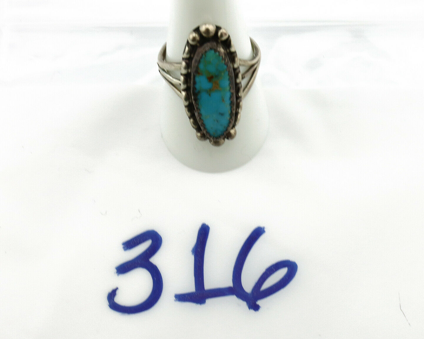Navajo Ring .925 Silver Natural Blue Turquoise Artist Signed SC C.80's