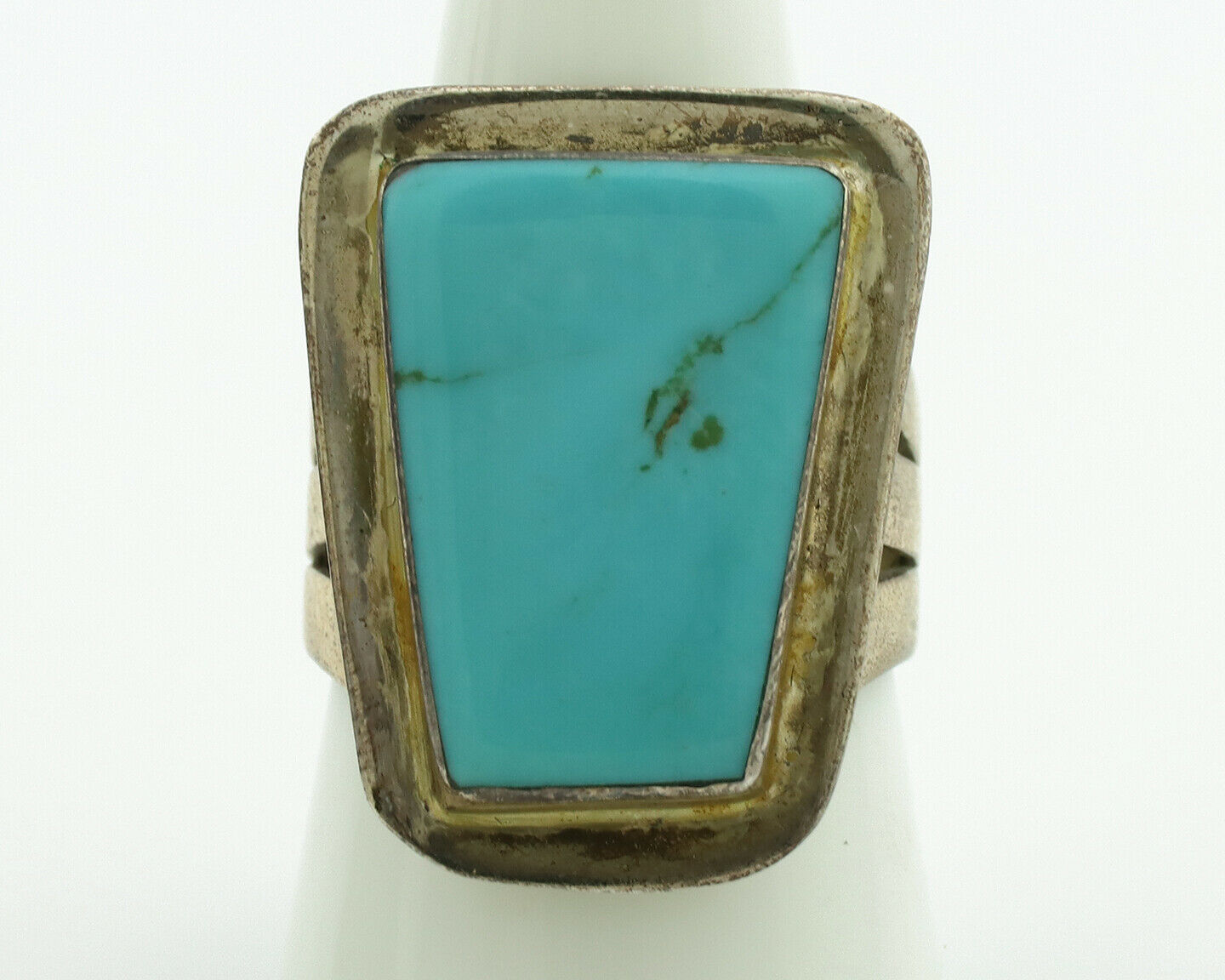 Navajo Ring .925 Silver Kingman Turquoise Artist Signed DW C.1980's