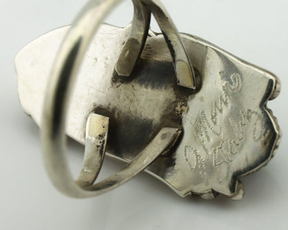 Navajo Ring 925 Silver Natural Green Malachite Signed Justin Morris C.80's