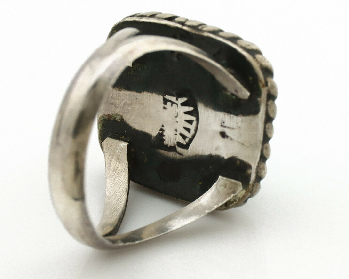 Navajo Ring .925 Silver Blue Turquoise Artist Signed Sun C.1980's