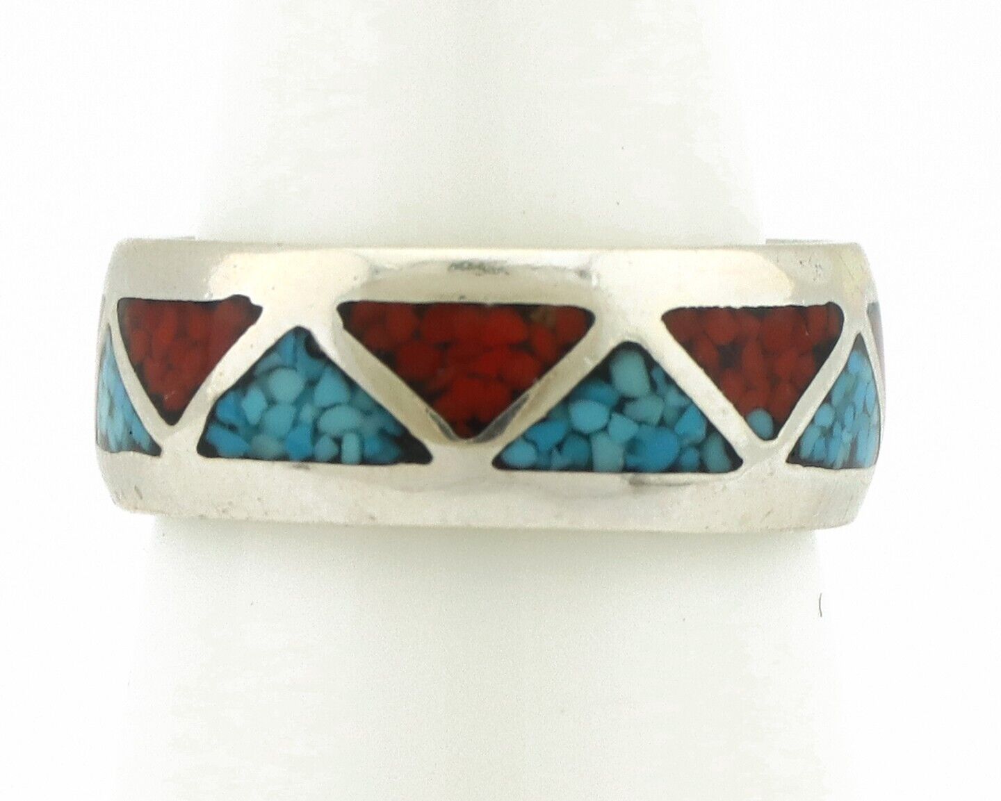 Navajo Ring 925 Silver Natural Turquoise & Coral Native American Artist C.80's