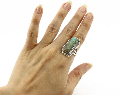 Navajo Ring .925 Silver Natural Aqua Turquoise Signed Apache C.80's