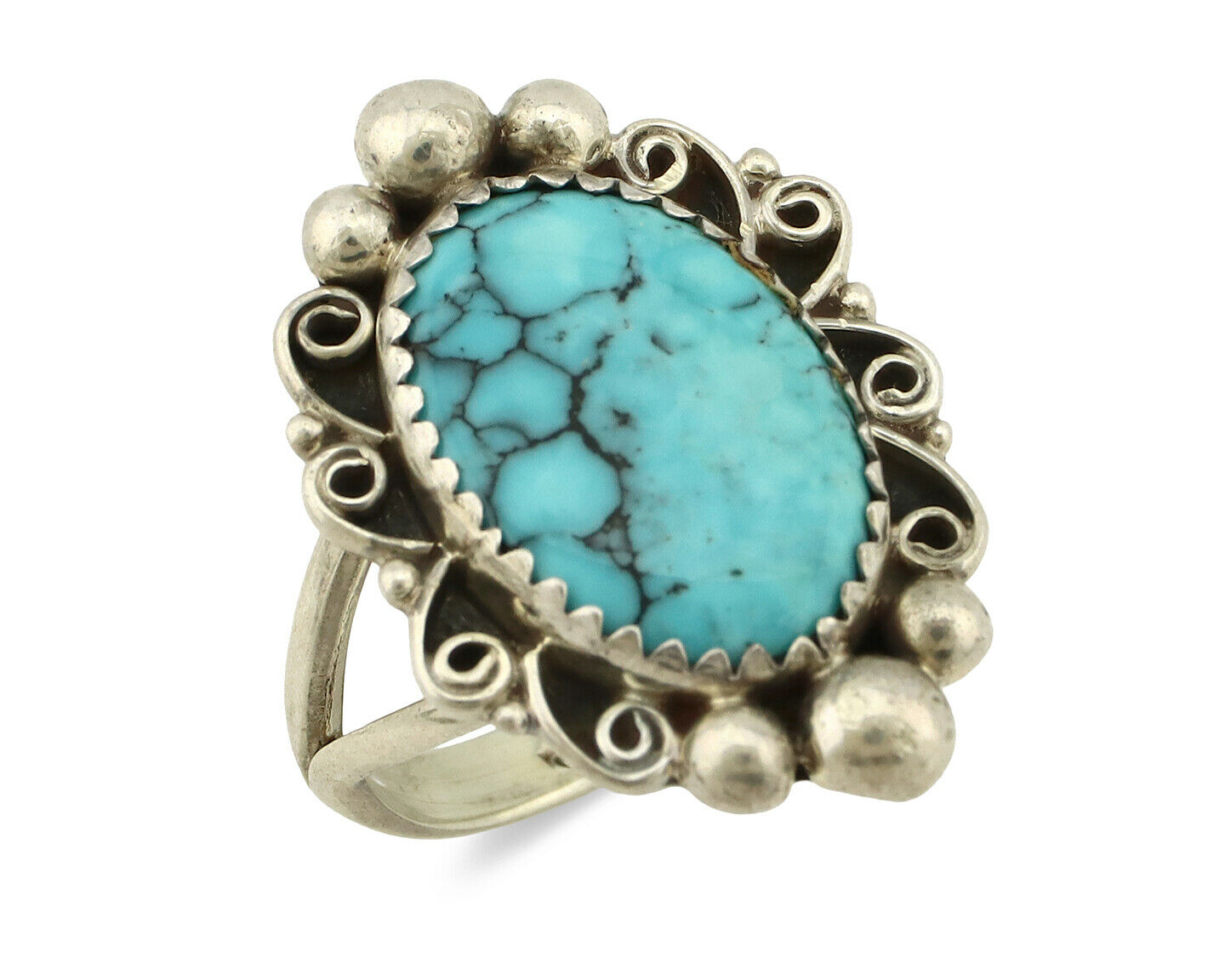 Navajo Ring .925 Silver Spiderweb Turquoise Native American Artist C.80's