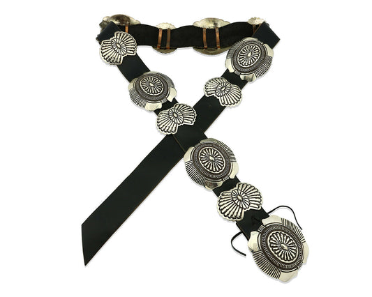 Navajo Concho Belt .925 Silver Old Pawn Native American Handmade C.80's