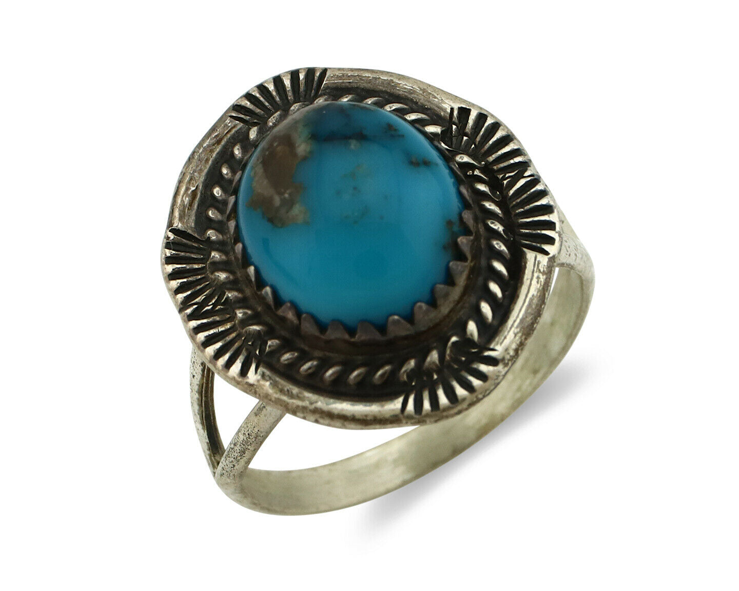 Navajo Ring .925 Silver Natural Blue Turquoise Native American Artist C.80's