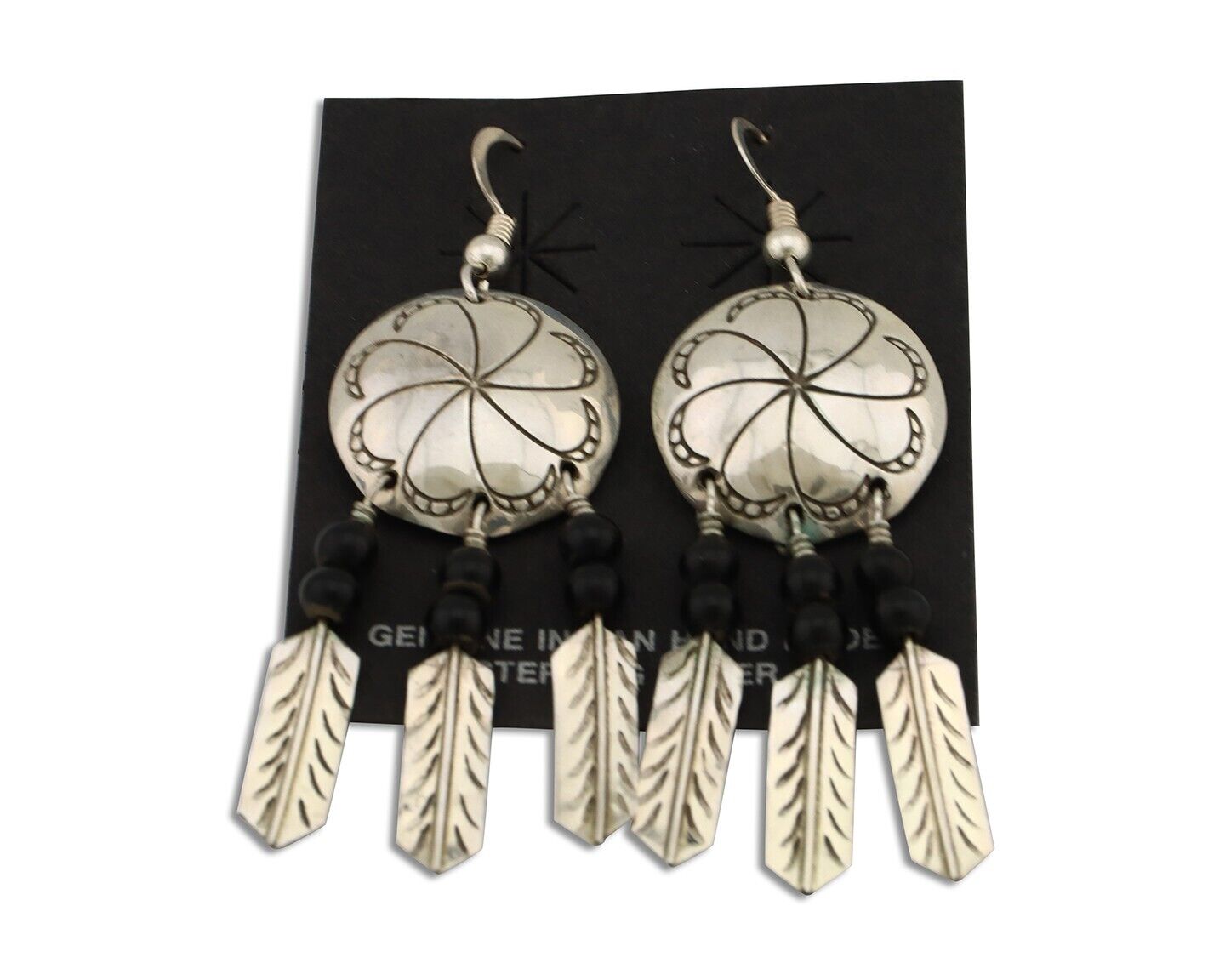 Navajo Earrings 925 Silver Natural Black Onyx Artist Signed T C.80's