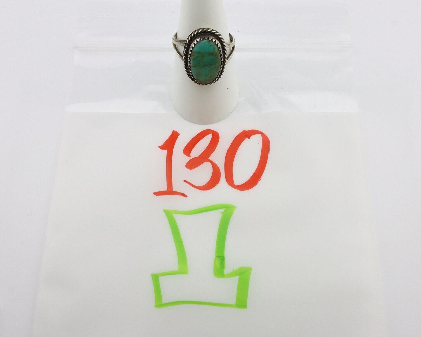 Navajo Handmade Ring 925 Silver Kingman Turquoise Artist Signed MC C.80's