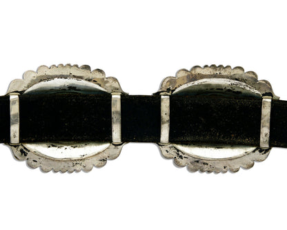 Large Navajo Signed Thomas Singer Belt .925 Silver Lone Mtn Turquoise C.1980's