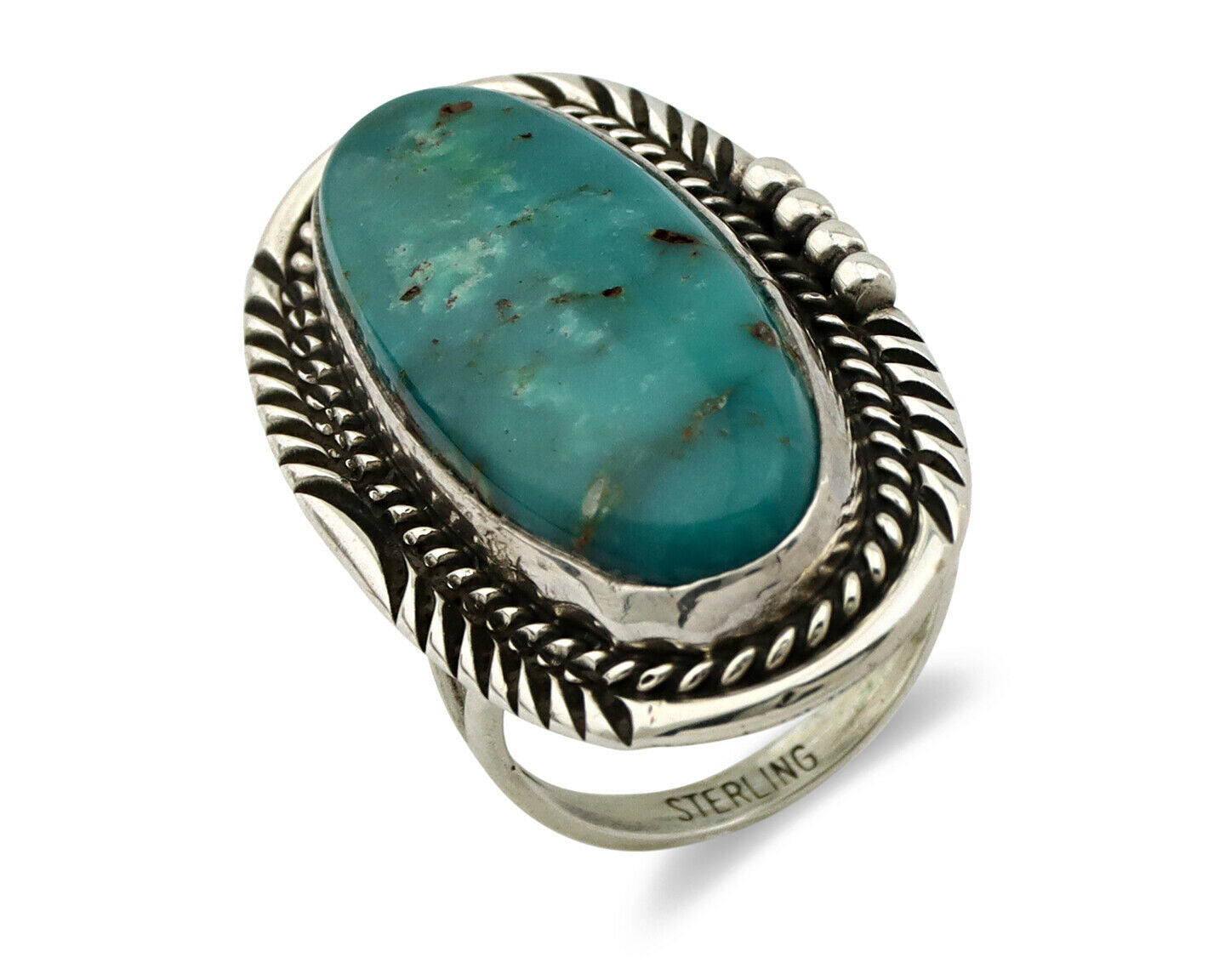 Navajo Ring .925 Silver Kingman Turquoise Signed William Denetdale C.80's