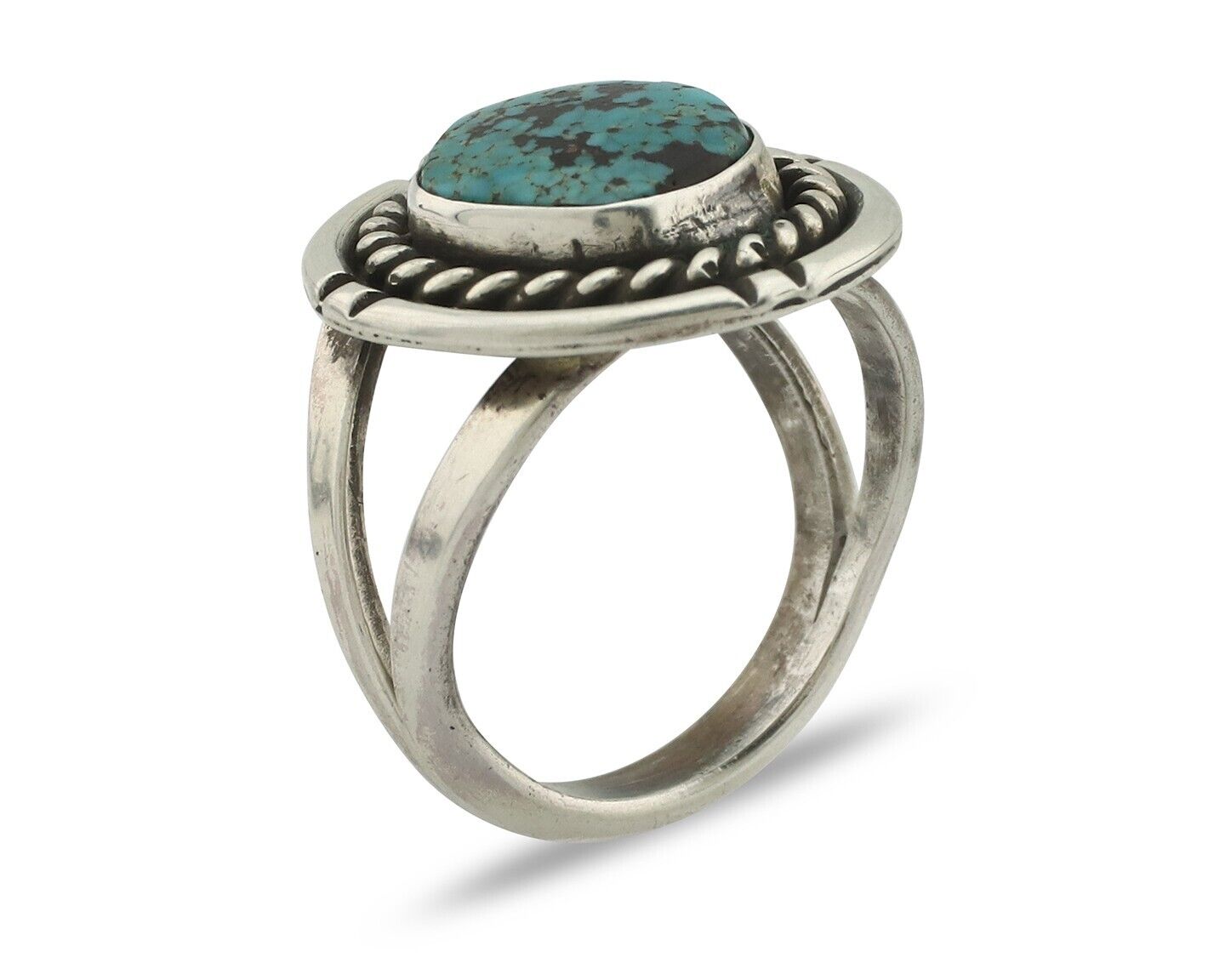 Navajo Handmade Ring .925 Silver Blue Diamond Turquoise Native Artist C.80's